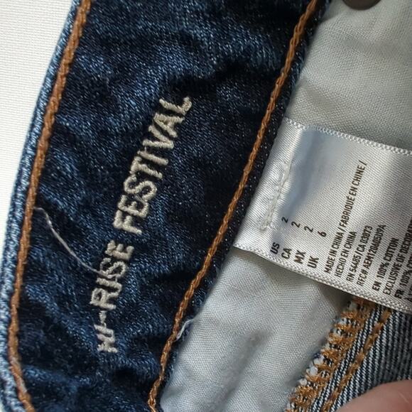 American Eagle Hi Rise Festival Denim Shorts Size 2 Denim Distressed Ripped Lace - Picture 4 of 5